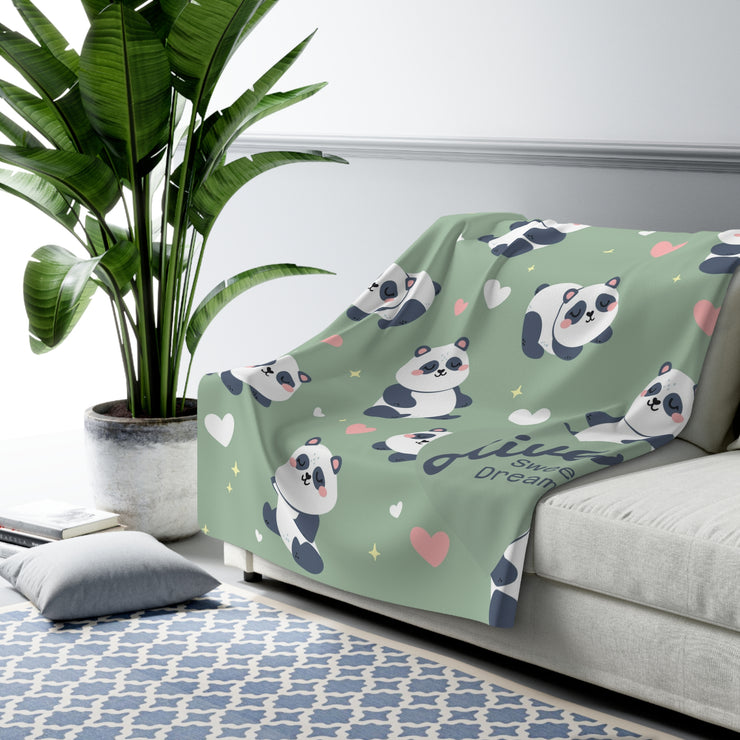 Cozy Panda Sherpa Fleece Blanket, Soft Throw for Kids & Adults